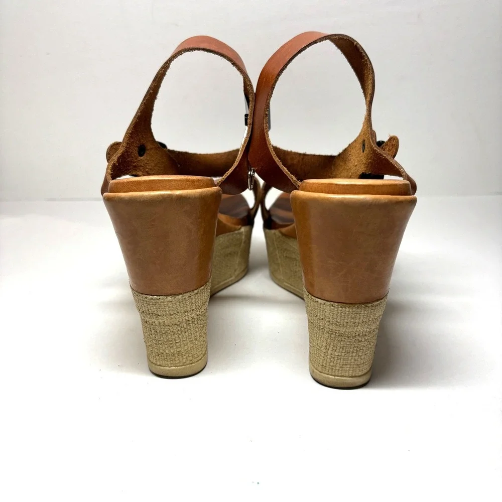 220V Platform Wedge‎ Sandals Womens 41 Brown Leather Made in Italy Boho Retro